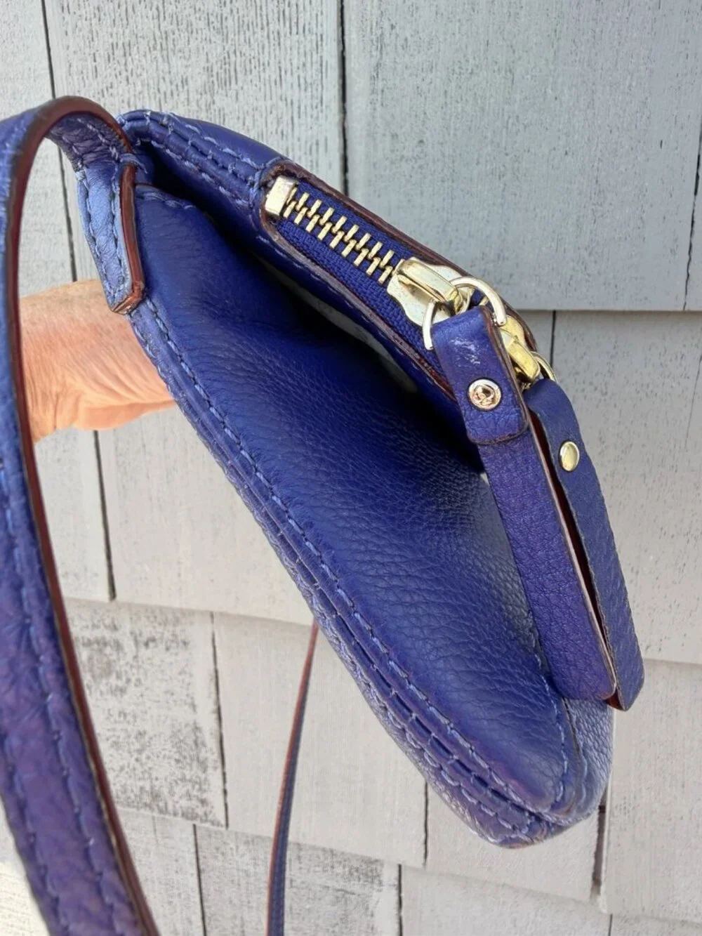 KATE SPADE purple pebbled leather foldover crossbody preppy purse designer
